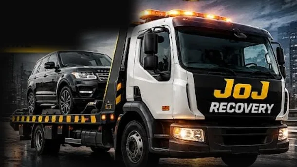 JOJ Recovery recovery truck carrying a 4x4 in High Wycombe