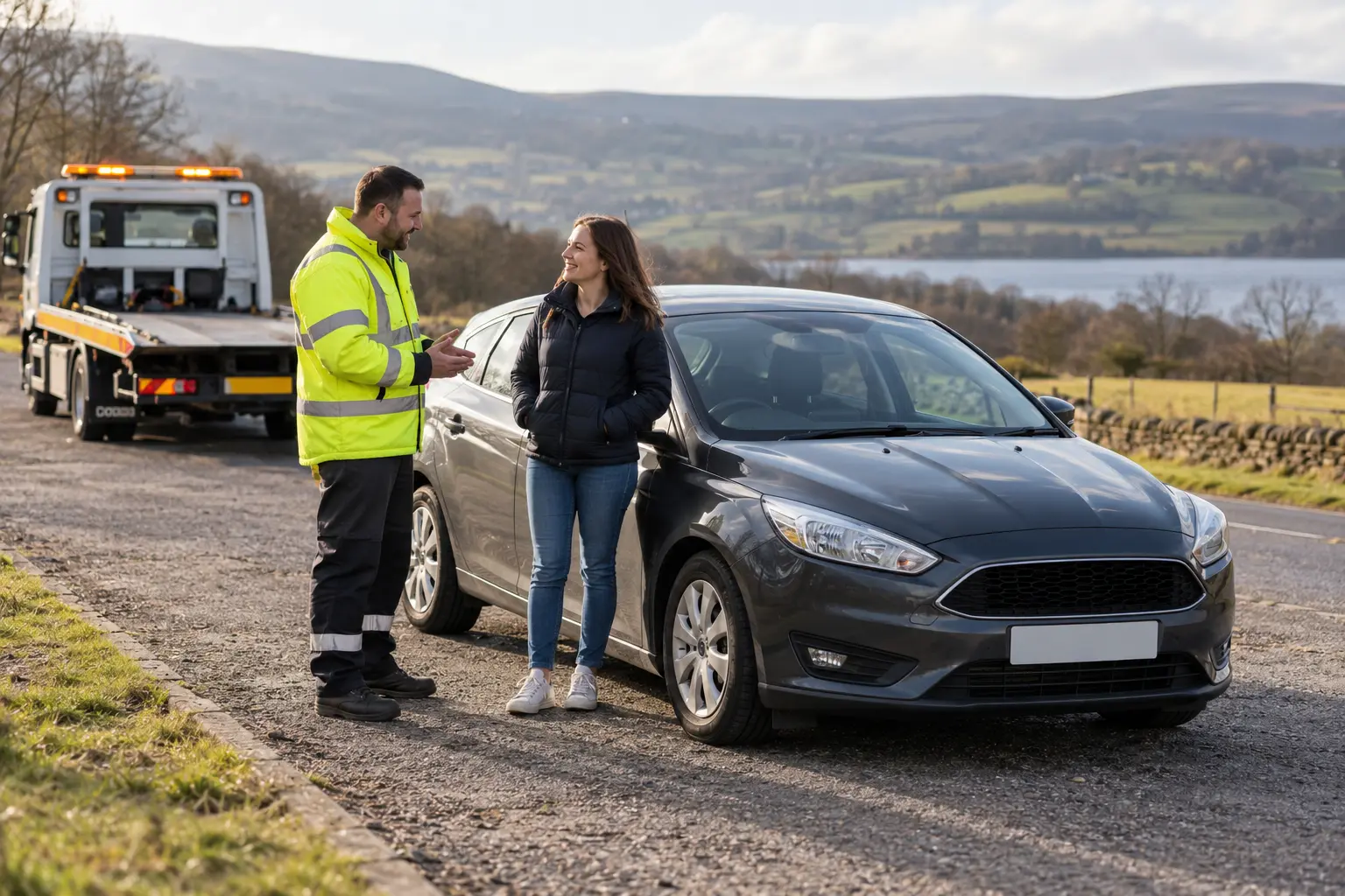 Recovery driver helping a customer at the roadside